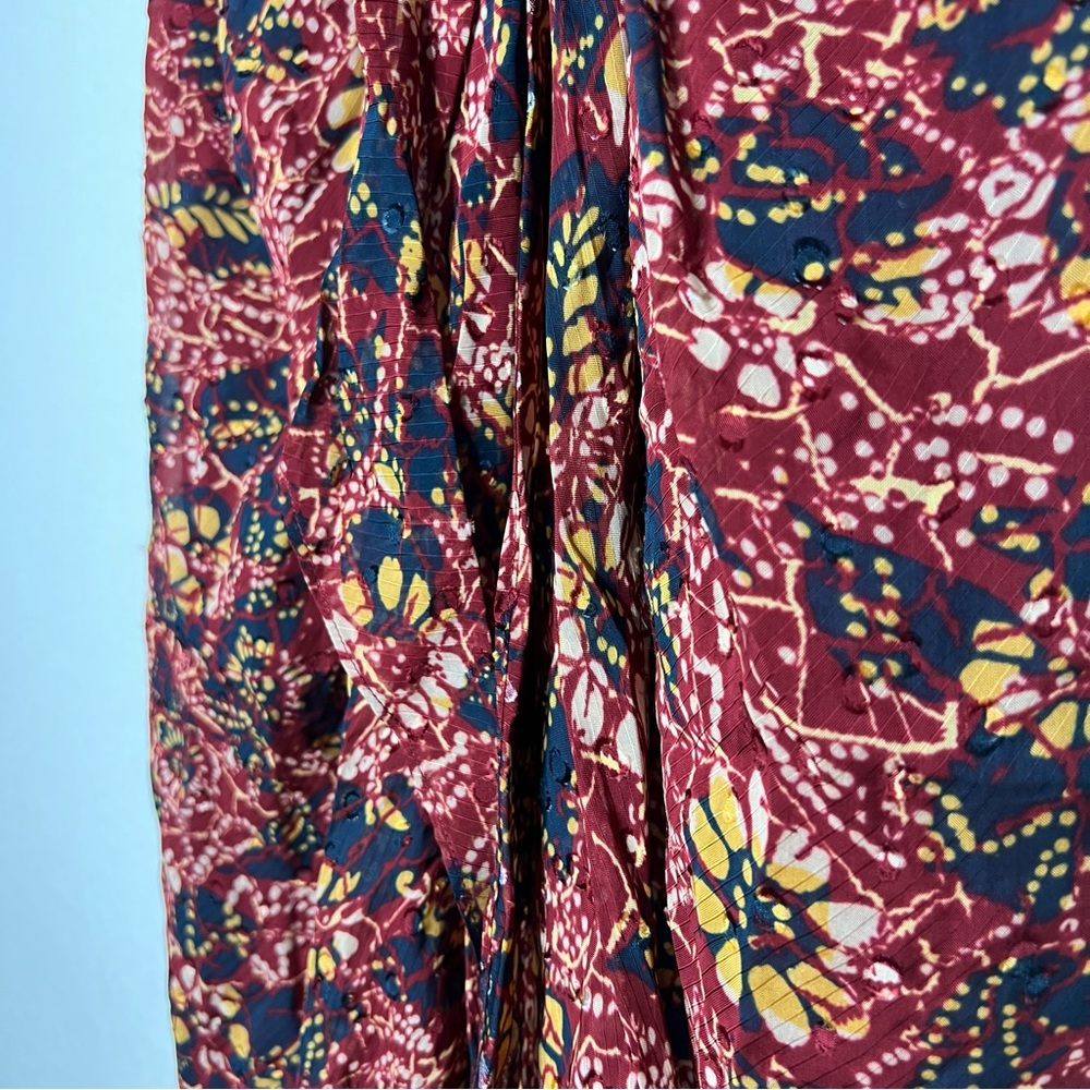 BA&SH Jupe Galia midi skirt Large draped batik floral print Ruffle Career New O8 - Picture 5 of 8